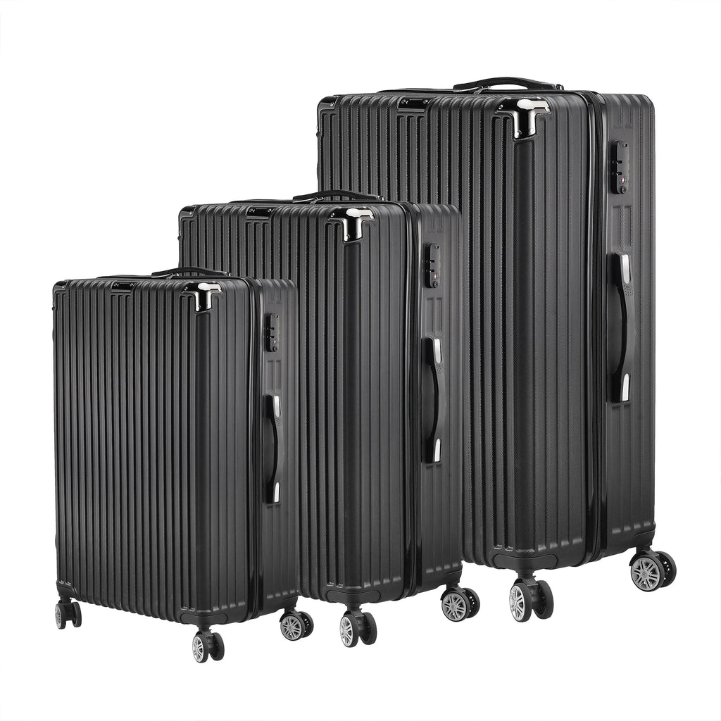 3-Piece suitcase Luggage Box with 4 Rolls and Lock Telescopic Handle ABS Black