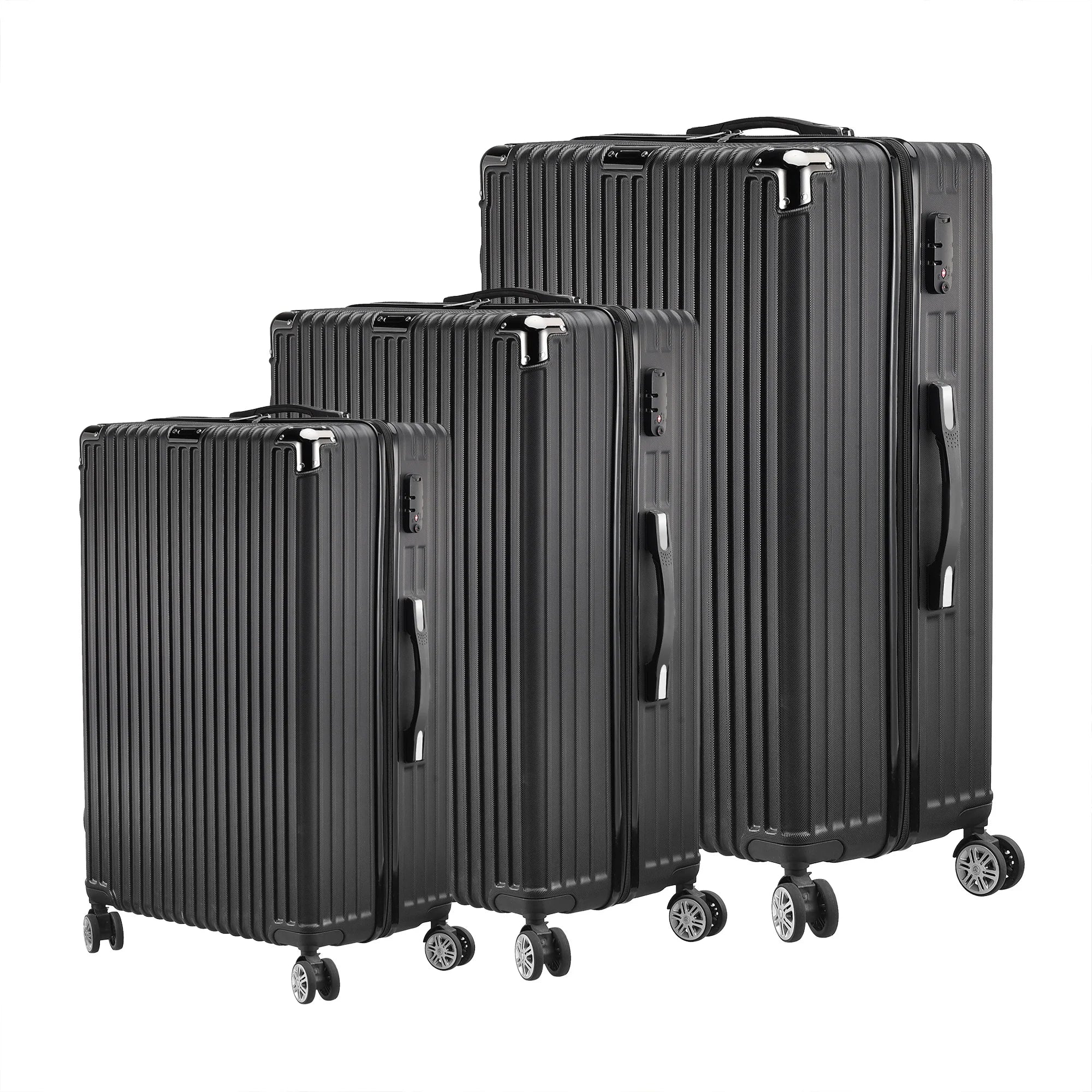 3-Piece suitcase Luggage Box with 4 Rolls and Lock Telescopic Handle ABS Black