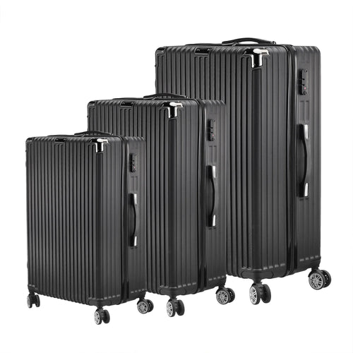 3-Piece suitcase Luggage Box with 4 Rolls and Lock Telescopic Handle ABS Black
