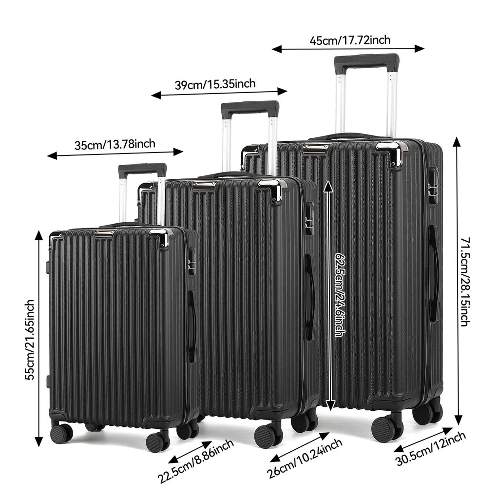 3-Piece suitcase Luggage Box with 4 Rolls and Lock Telescopic Handle ABS Black