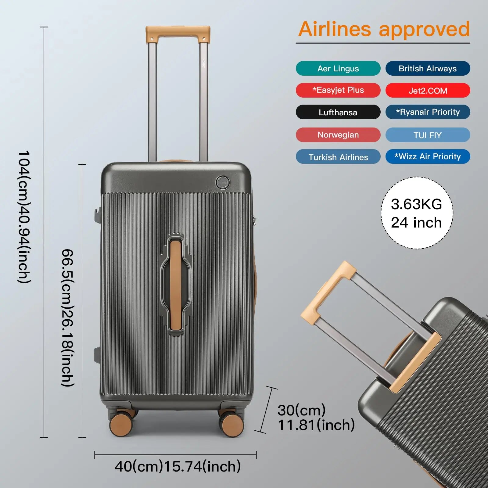 Kono 61 cm Hard Case Lightweight ABS + Polycarbonate Trolley with TSA Lock & 4 Spinning wheels hand luggage