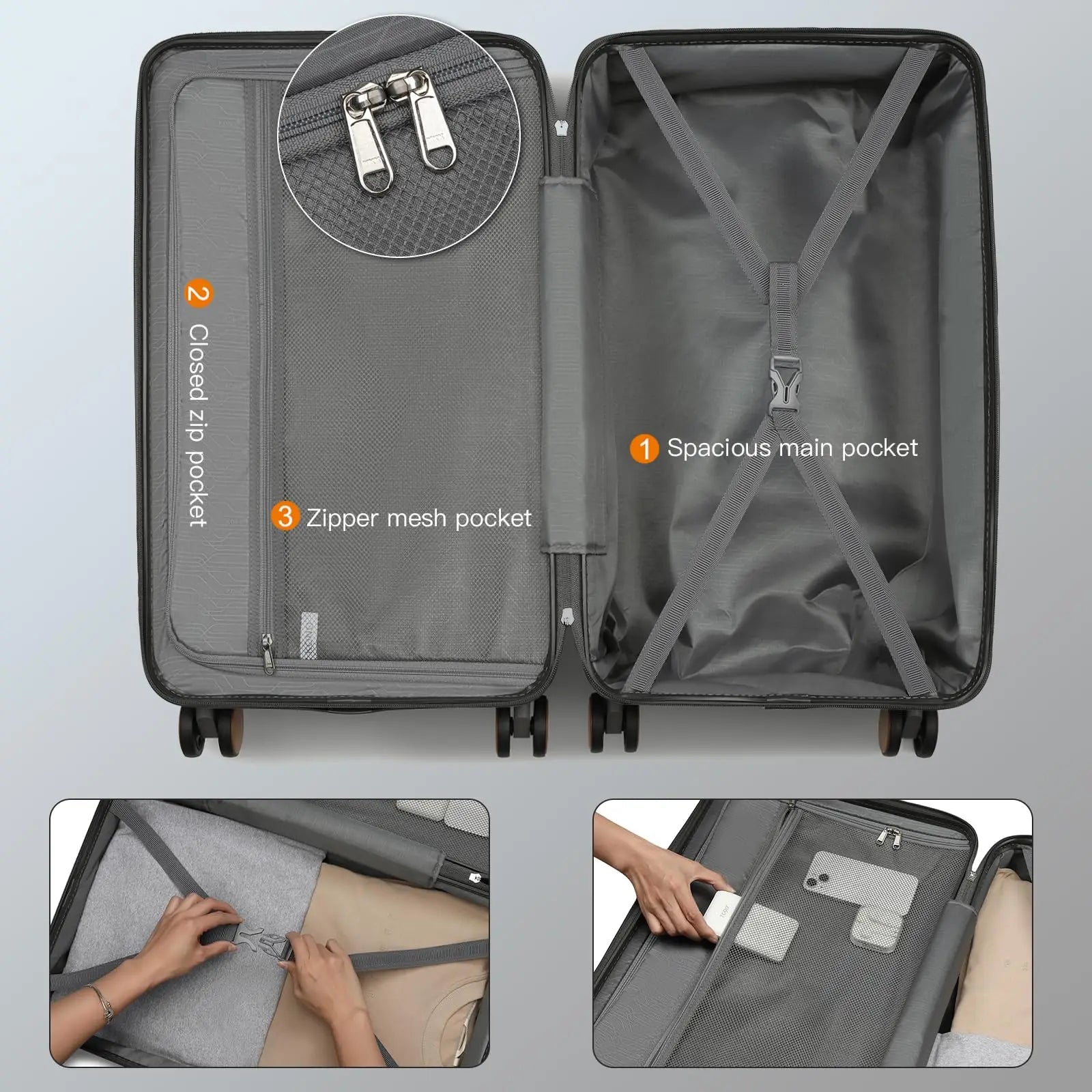 Kono 61 cm Hard Case Lightweight ABS + Polycarbonate Trolley with TSA Lock & 4 Spinning wheels hand luggage